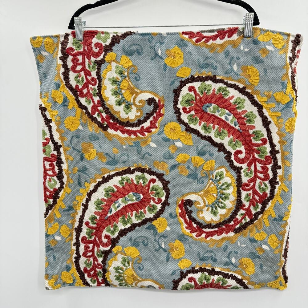 Pottery Barn Paisley Beaded Embellished Large Pillow Cover 24'x24" Square Cotton